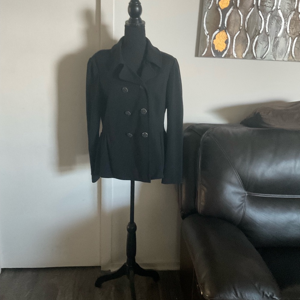 St. John Collection Black Peacoat Classic  Double-Breasted Design